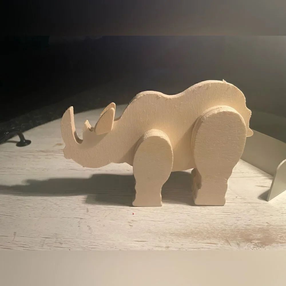 NEW Rhinoceros Wooden Natural Unfinished Animals Do It Yourself Ready to Paint &